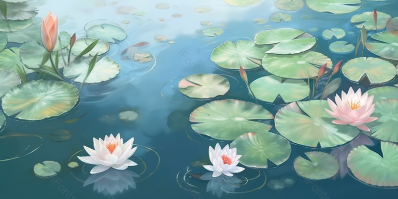 唯美清新荷花绽放在池塘里水彩淡雅插画背景,插画/手绘图,插画/手绘图库,插画/手绘图下载,插画/手绘
